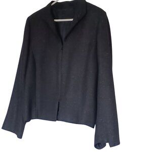 VTG Handmade Wms L Black Splat Wool Gabardine Blazer Jacket Cropped Tailored Zip